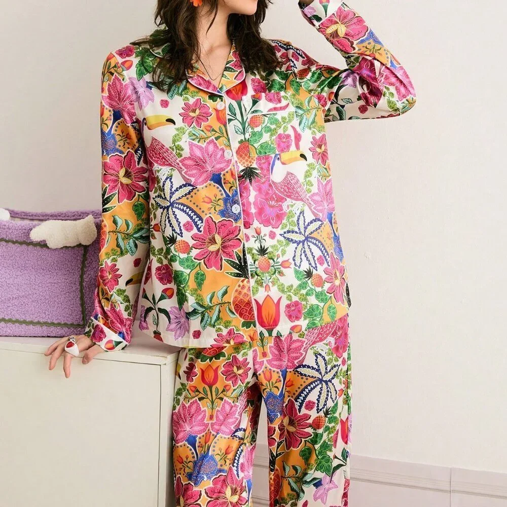Casual Multicolor Women's Floral Pineapple Pajama Set
